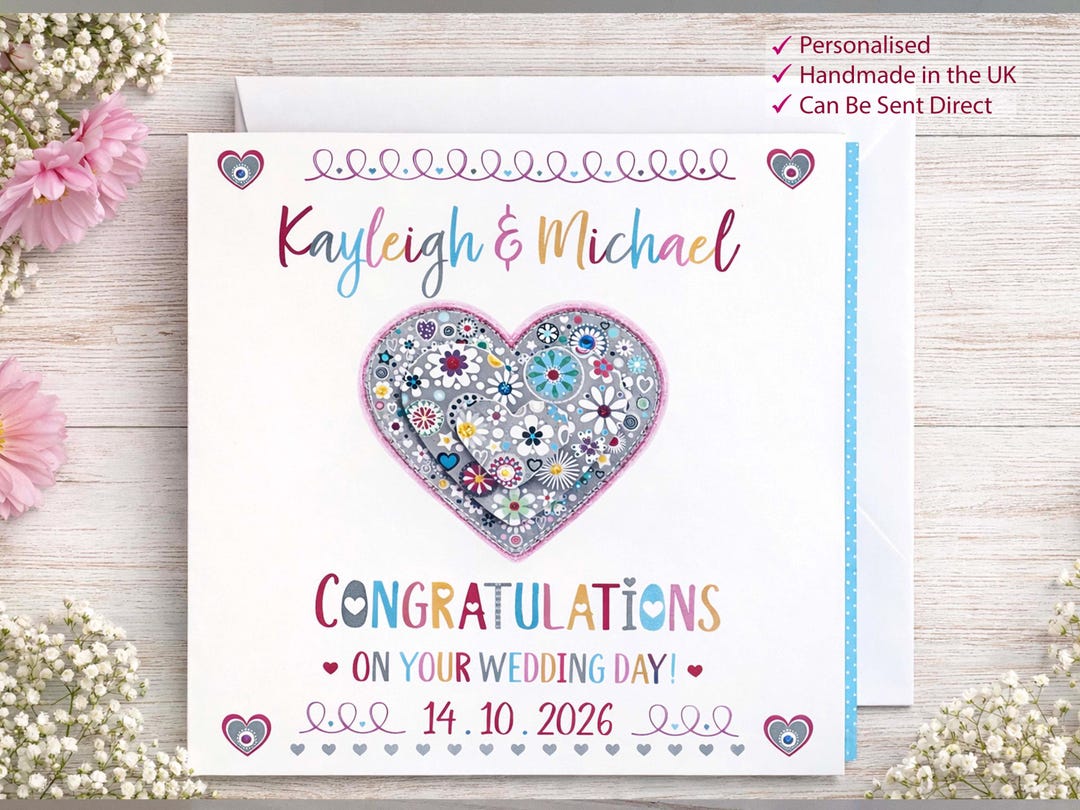 Personalised Wedding Card for Couple | Handmade | Custom Names & Date ...