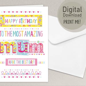 Mama Geburtstagskarte | Druckbare digitale Karte | Geburtstagskarte für Mama | Sofortdownload | A4 & US Letter | DIY Karte für Mama