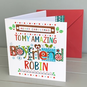 Personalized Christmas Card For Boyfriend: Glitter & Diamante Gems