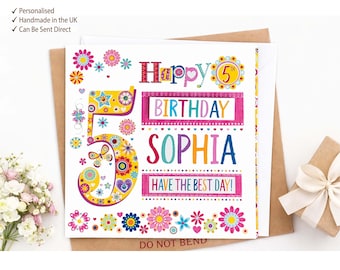 Personalised 5th Birthday Card: Colourful Girl's Birthday
