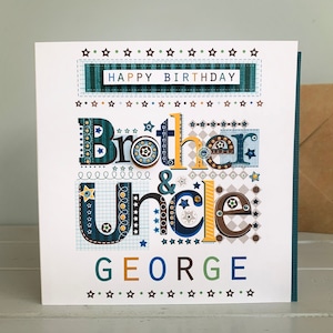 Tarjeta de cumpleaños de hermano y tío, personalizada. Tarjeta de felicitación combinada especial para un hermano y un tío