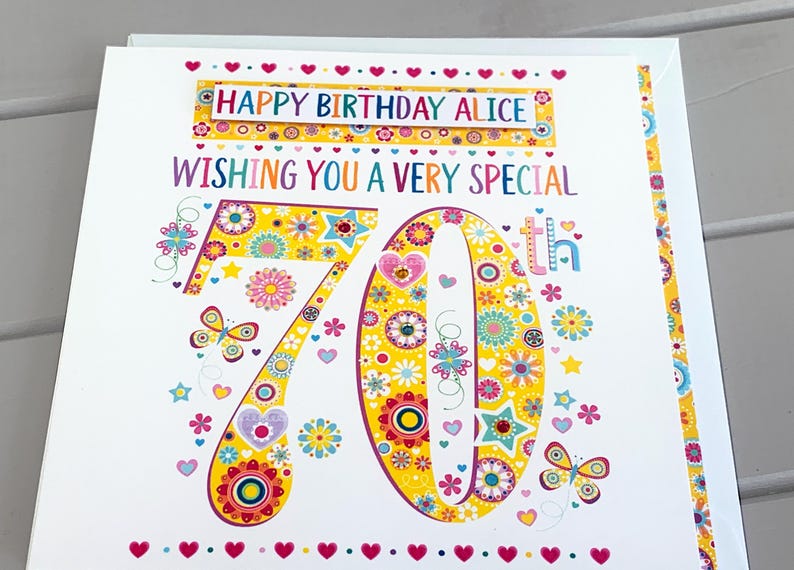 70th Birthday Card Personalised, Modern Floral Design - Etsy UK