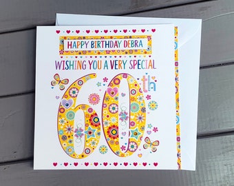 60th personalised birthday card, special age, sixty, 60th gift, very special age 60 greeting card, sixtieth birthday card ideas.