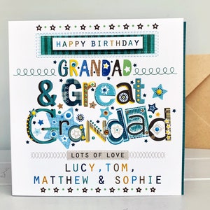 abuelo y bisabuelo, tarjeta de cumpleaños personalizada muy especial. Tarjeta de felicitación hecha a mano, única, algo diferente, tarjetas combinadas
