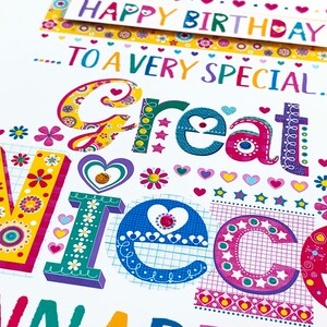 Personalized Great Niece Birthday Card, Handmade Multicolored Design image 7