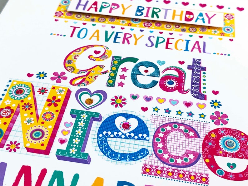 Personalized Great Niece Birthday Card, Handmade Multicolored Design image 7