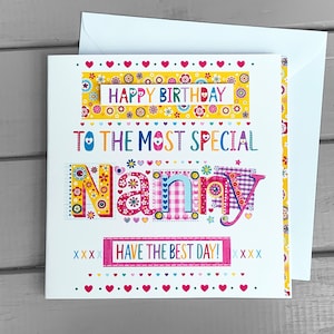 Carte d'anniversaire de nounou | carte spéciale nounou | cadeau | idées pour nounou | conception d'anniversaire | cartes d'anniversaire spéciales uniques