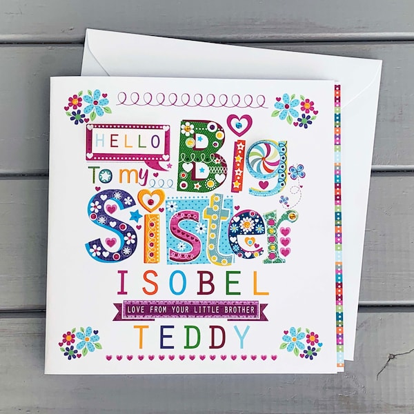 Personalised Big Sister card, from baby to my Big sister card, special personalised beautiful card, from BABY