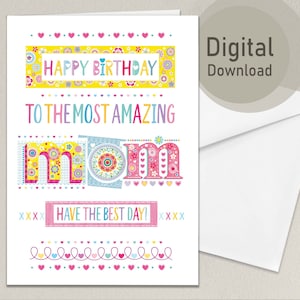 Printable Mom Birthday Card | Digital Happy Birthday Card | Instant Download | A4 & US Letter | Card for Mom | DIY Printable