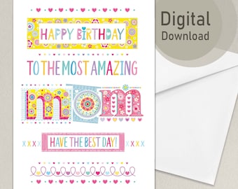 Mom Birthday Card: Colorful Floral Design (Digital Download)