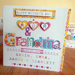 Tarjetas del día de la madre. Tarjetas especiales personalizadas para Mum & Nana, Nan, Grandma, Gran, Nanny, Nannie, Nanna Mothers day card.