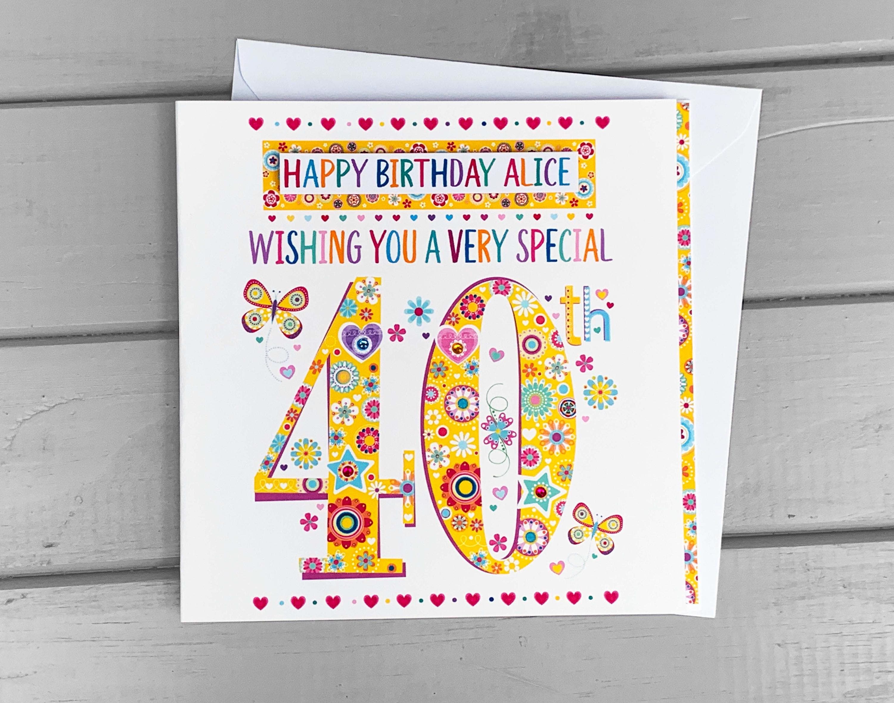 Personalized 40th Birthday Card: Embellished Handmade Greeting Card - Etsy