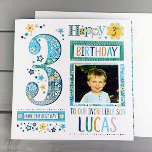 Carte d'anniversaire photo personnalisée | 1-9 ans | Carte personnalisée avec nom | Carte d'anniversaire pour enfants avec photo | Souvenir unique d'anniversaire d'enfant