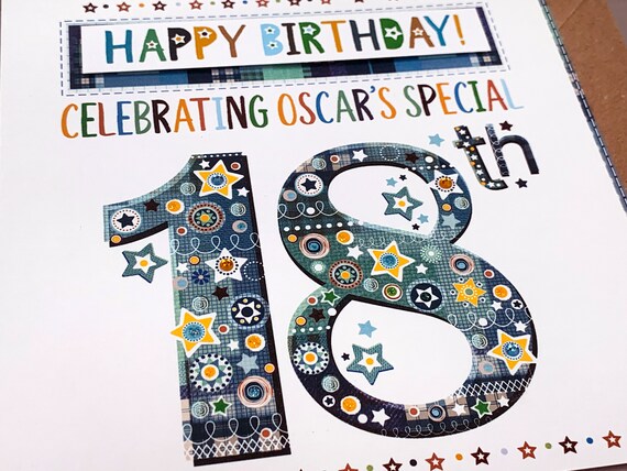 Happy 18th Birthday. Fun Star Design Card For Age 18 Male