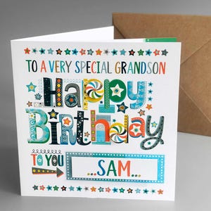 Tarjeta de cumpleaños personalizada para nieto/Tarjeta de nombre personalizada para nieto/Tarjeta de cumpleaños especial para niños/Envíe directamente con mensaje impreso