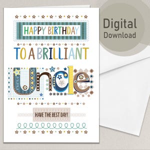 Tarjeta de cumpleaños para tío / Descarga digital imprimible / Tarjeta para tío / Tarjeta de cumpleaños instantánea / Tamaño A4 y carta de EE. UU. / Impresión DIY