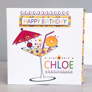 Cartão de aniversário para ela | comemoração do cocktail do aniversário cartão comemorativo | cartões personalizados de feliz aniversário para meninas