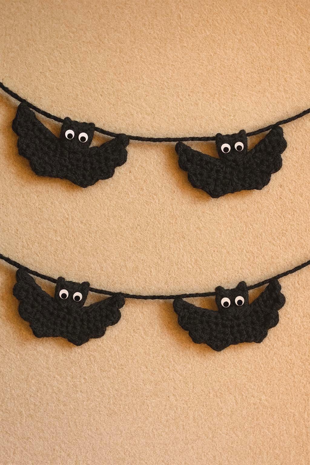 40 Crochet Witchy Stuff Patterns with Hats, Bats, and Ghosts 21 Halloween Bat Garland Bat Applique Crochet Spooky Decor