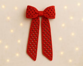 PATROON gehaakt strikje Kerstmis | Patroon lange staart strikornament | Leuk haakpatroon voor kerstboomversieringen en vakantiedecoratie | Pdf