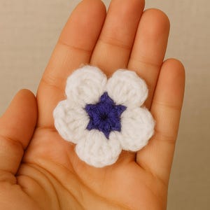 かぎ針編みの花柄パターンPDF | 初心者向けかぎ針編みの花柄パターン | 帽子、イヤリング、アクセサリーに使える簡単な5枚の花びらの花モチーフアップリケ