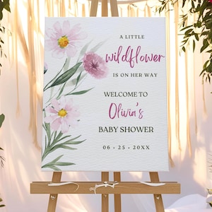 Wildflower Baby Shower Welcome Sign, Editable Baby in Bloom Welcome Sign Floral Boho Party Decor Printable Garden Flower Welcome Sign Canva