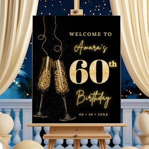 Editable Black and Gold Welcome Sign Template Gold Black 60th Birthday Welcome Board Celebration Party Sign Black Gold Welcome Poster Sign