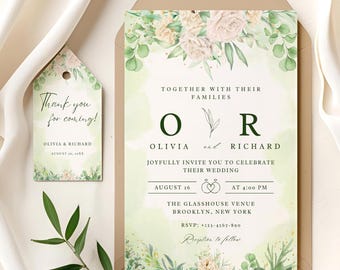 Greenery Wedding Invitation Template, Elegant Floral Wedding Invite, Editable Sage Wedding Invite Eucalyptus Wedding Invite Instant Download