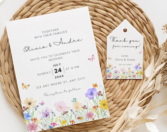 Wildflower Wedding Invitation Template, Boho Floral Wedding Invite Editable Wedding Invitation Printable Spring Floral Garden Wedding Invite