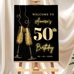 Black and Gold Birthday Welcome Sign, Editable Birthday Welcome Sign Birthday Celebration Party Sign Black Gold Welcome Poster Template