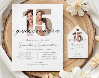 Editable Quinceañera Invitation Template Modern Photo 15 Birthday Invite Sweet 15 Mis Quince 15 Anos, Minimalist Invitation Instant Download