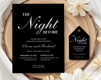 Elegant Rehearsal Dinner Invitation Template, Editable Black and White Wedding Rehearsal Invite, The Night Before Rehearsal Dinner Invite