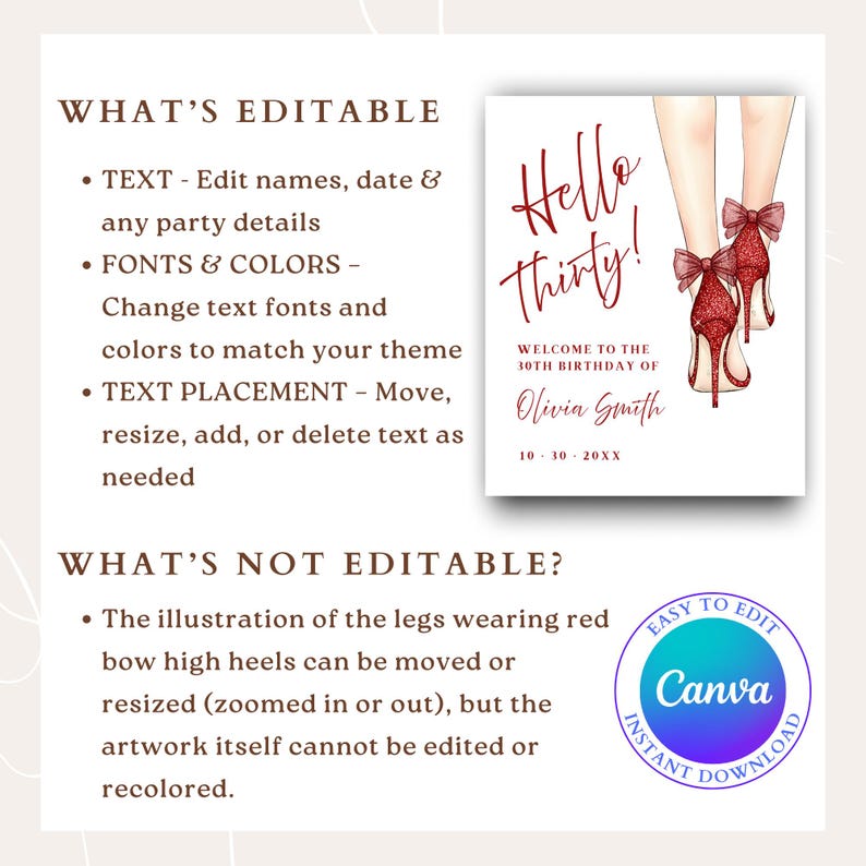 Hello Thirty Birthday Welcome Sign Template, Editable 30th Birthday ...