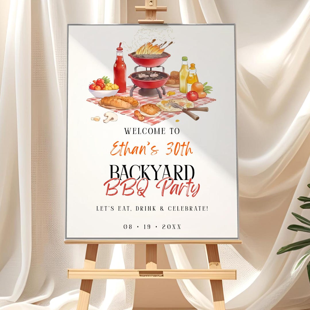 Backyard BBQ Birthday Welcome Sign Template, Any Age Party Poster, BBQ ...