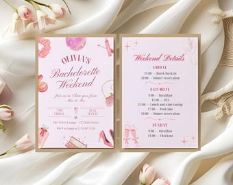 Bachelorette Weekend Invitation Template, Editable Itinerary Card, Bridal Party Invite, Girls Trip Weekend Details, Digital Canva Template