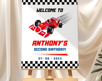 Race Car Birthday Welcome Sign Two Fast Party Decor Editable Canva Template Boys 2nd Birthday Poster Digital Racing Sign Instant Download