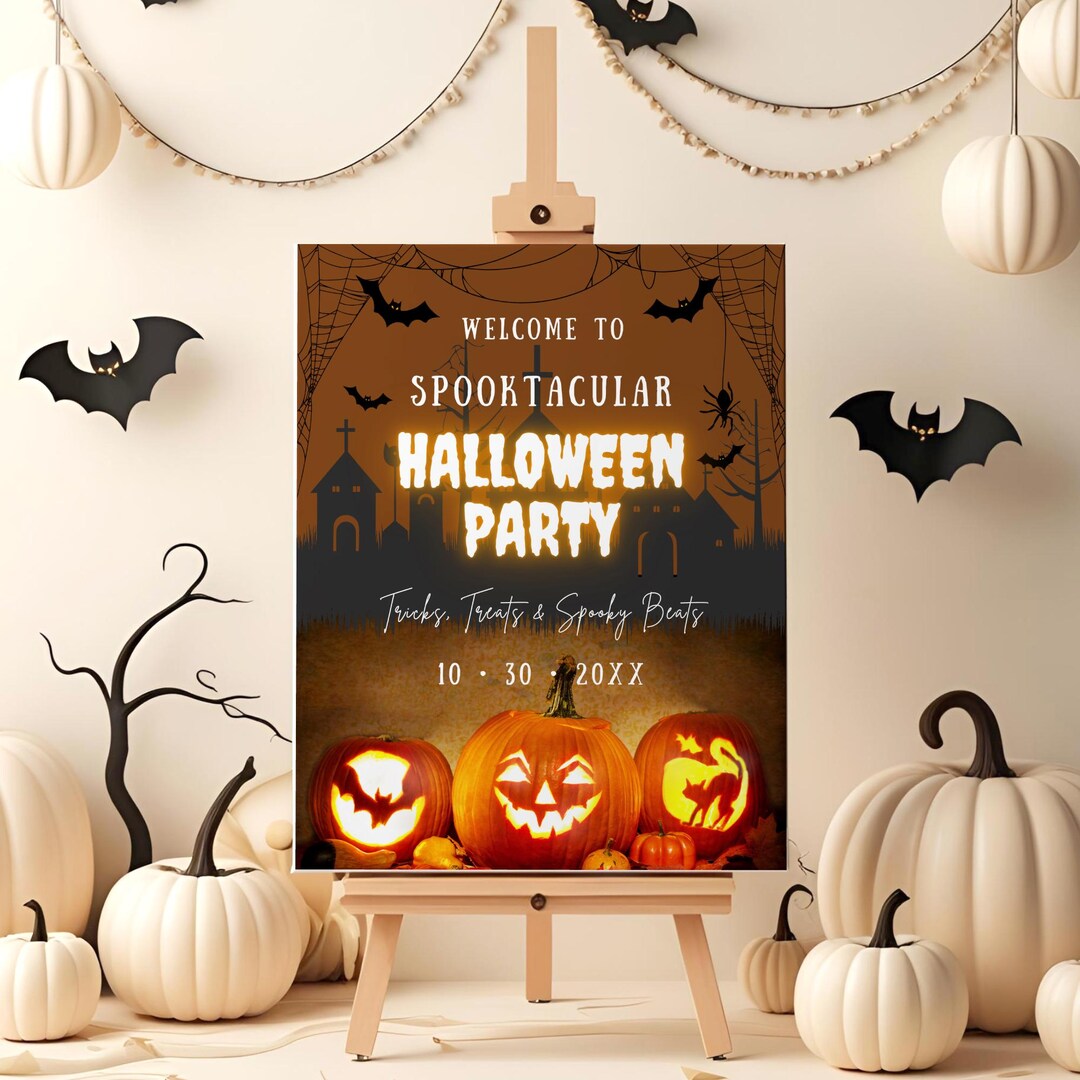 Halloween Welcome Sign Template, Spooky Party Poster, Editable ...