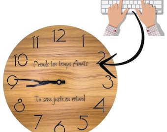 Horloge Murale Bois Personnalisée 30 cm – Message Gravé – Cadeau Unique, Mariage, Anniversaire, Déco Maison