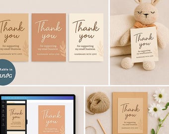 Editable Crochet Thank You Card: Canva Template for Handmade Sellers