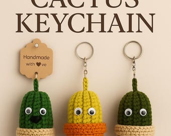 Crochet Cactus Keychain, Handmade Keyring, Mini Amigurumi Plant, Gift for Plant Lovers, Bag Charm