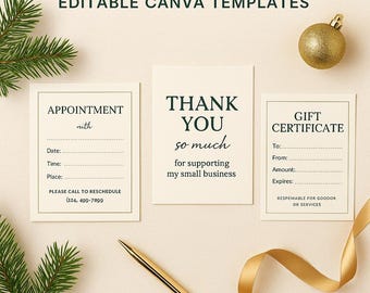 Christmas Business Pack: Appointment Reminder, Thank You Card, Gift Certificate (Canva Template)