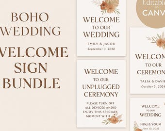 Boho Wedding Welcome Sign Templates: Rustic Pampas & Floral (PDF)