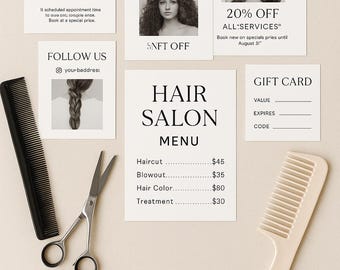 Salon Essentials Pack | Editable Canva Templates for Appointment, Gift & Loyalty Cards