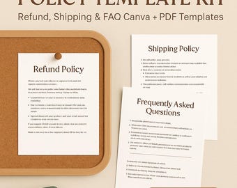 Etsy Shop Policy Template Kit | Refund, Shipping & FAQ Canva + PDF Templates