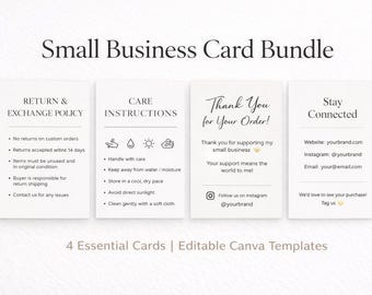 Small Business Cards Bundle | Return Policy, Care Instructions, Thank You Card, Business Info (Editable Canva Templates)
