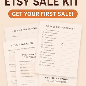Meu primeiro kit de venda Etsy – Pacote inicial Canva e imprimível para novos vendedores de artesanato