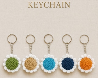 Handmade Crochet Daisy Keychain | Boho Cotton Floral Bag Charm