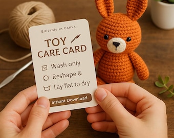 Crochet Toy Care Card: Editable Wash Instructions - Canva Template (Digital Download)