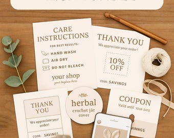 Crochet Business Mega Bundle | Editable Social Media, Care & Coupon Templates for Handmade Shops