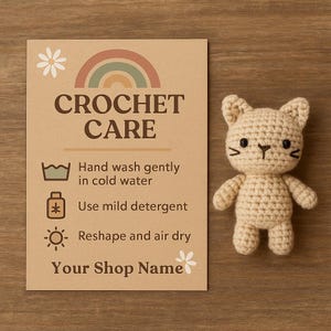 Editierbare häkeln Pflege & Waschanleitung Karte | Boho Printable Pflege Tag für Handmade Spielzeug | Sofort Download