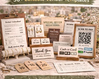 Craft Fair Vendor Mega Kit | 30+ Editable Canva Templates for Pop-Up Shops & Small Businesses